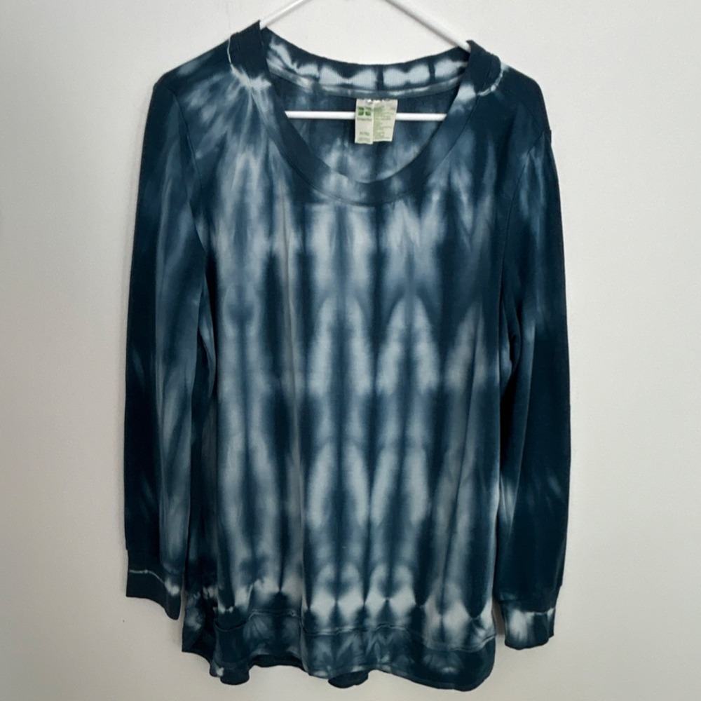 Green Tea Tie Dye Denim Knit Long Sleeve Top Women's XL Rayon Polyester Spandex